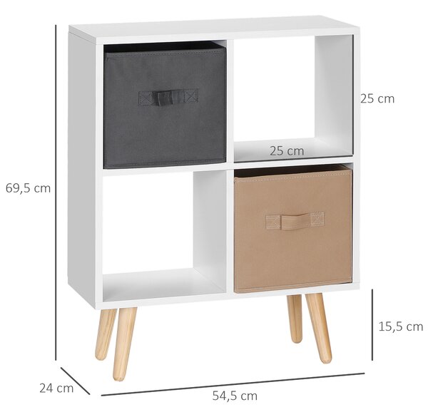 HOMCOM Freestanding 4 Cube Storage Cabinet Unit w/ 2 Fabric Drawers Handles Home Office Organisation Shelves Furniture 54.5L x 24W x 69.5H cm