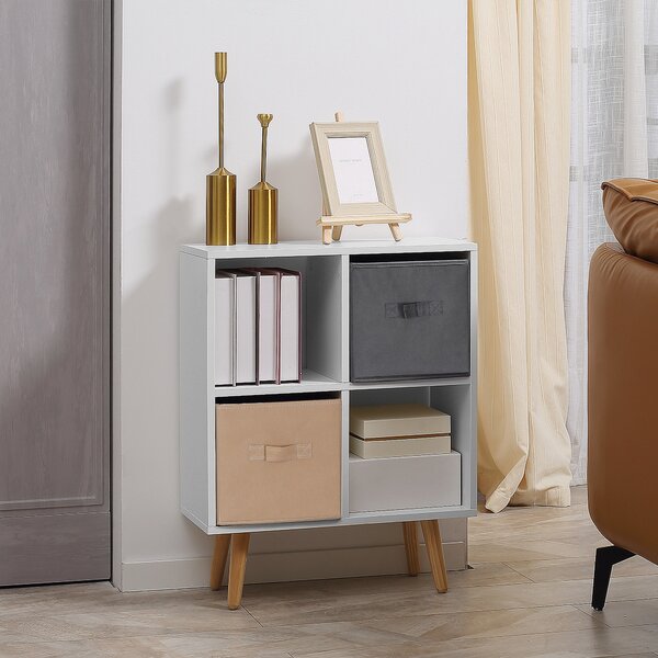 HOMCOM Freestanding 4 Cube Storage Cabinet Unit w/ 2 Fabric Drawers Handles Home Office Organisation Shelves Furniture 54.5L x 24W x 69.5H cm