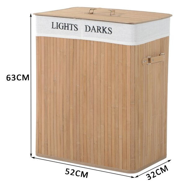 HOMCOM 100L Collapsible Natural Wood Laundry Hamper Organizer Clothes Washing Basket Bin w/ Lid Removable Lining 52x32x63cm, Wood Color Aosom UK