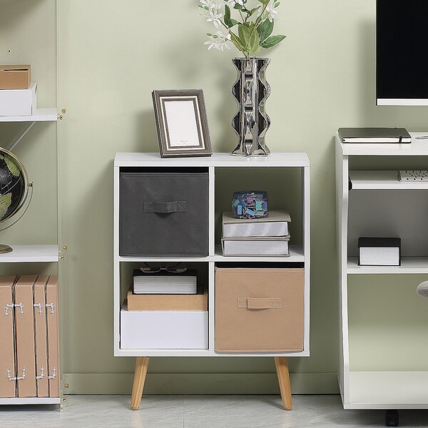 HOMCOM Freestanding 4 Cube Storage Cabinet Unit w/ 2 Fabric Drawers Handles Home Office Organisation Shelves Furniture 54.5L x 24W x 69.5H cm