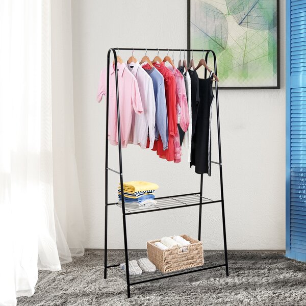 HOMCOM Metal Clothes Rack Coat Garment Hanger Hallway Organiser Hanging Rail Stand 2-tier Shoe Shelving A Shaped 77L x 45W x 153H cm Black Aosom UK