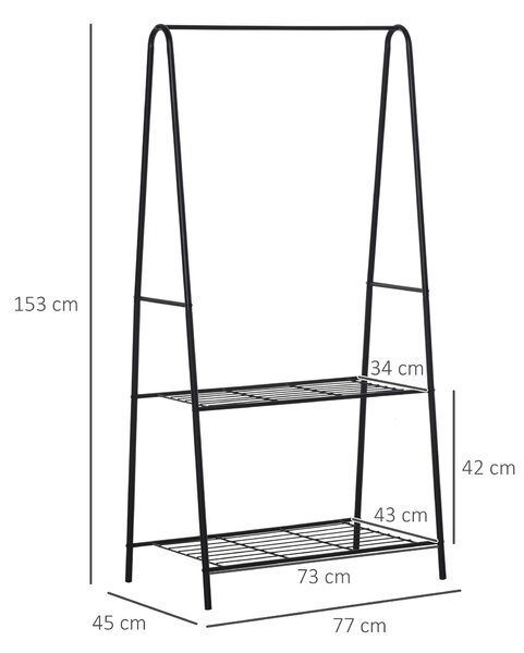 HOMCOM Metal Clothes Rack Coat Garment Hanger Hallway Organiser Hanging Rail Stand 2-tier Shoe Shelving A Shaped 77L x 45W x 153H cm Black Aosom UK