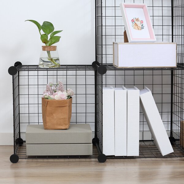 HOMCOM Interlocking 6 Cube Metal Wire Storage Rack, DIY Cabinet for Living Room, Display Shelves, Black Aosom UK