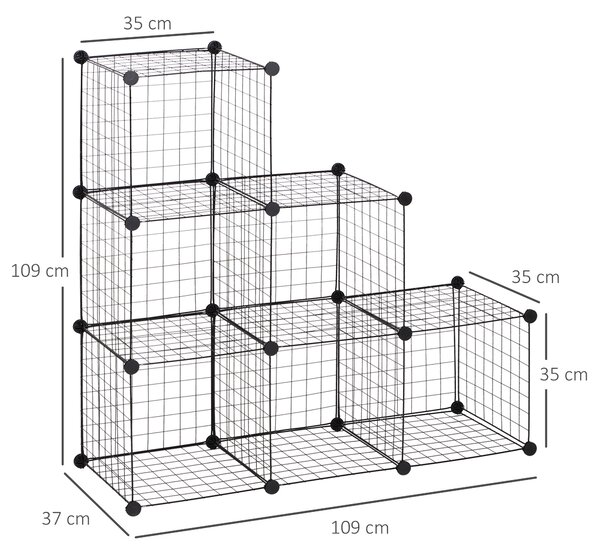 HOMCOM Interlocking 6 Cube Metal Wire Storage Rack, DIY Cabinet for Living Room, Display Shelves, Black Aosom UK