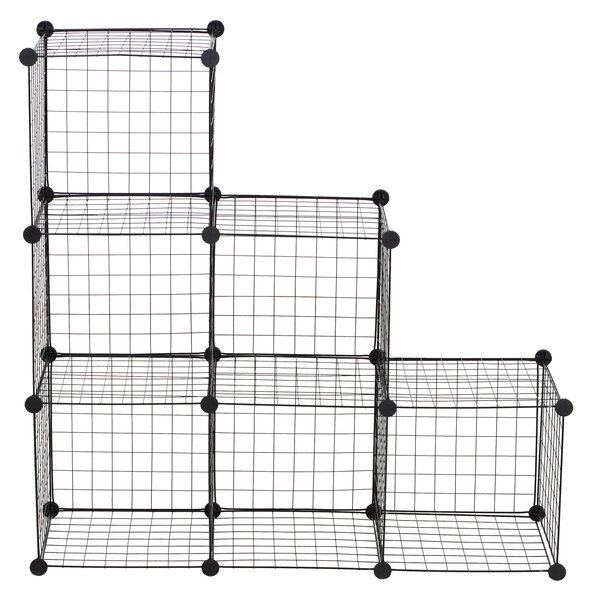 HOMCOM Interlocking 6 Cube Metal Wire Storage Rack, DIY Cabinet for Living Room, Display Shelves, Black Aosom UK