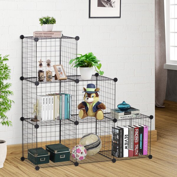 HOMCOM Interlocking 6 Cube Metal Wire Storage Rack, DIY Cabinet for Living Room, Display Shelves, Black Aosom UK