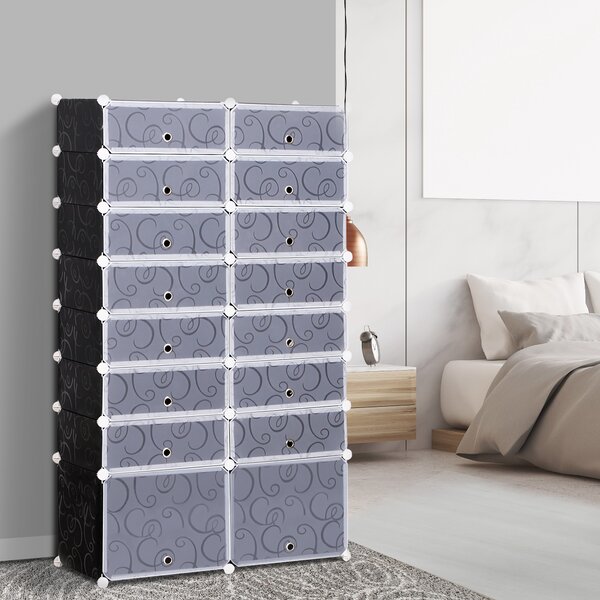 HOMCOM DIY 16-Cube Shoe Rack, Large Portable Interlocking Plastic Cabinet, 8 Tier Footwear Organiser for 32 Pairs, Bedroom
