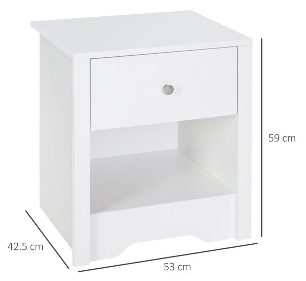 HOMCOM Set of 2 Modern White Bedside Tables with Drawer & Shelf, Bedroom & Living Room Aosom UK