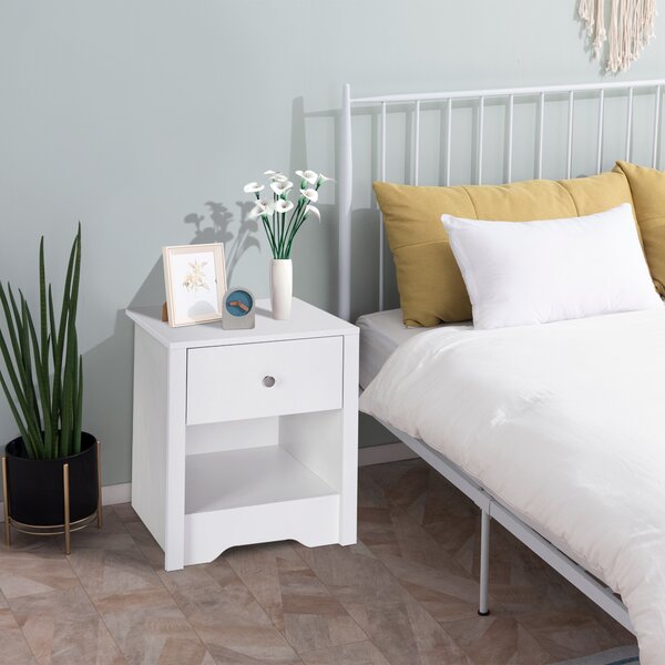 HOMCOM Set of 2 Modern White Bedside Tables with Drawer & Shelf, Bedroom & Living Room Aosom UK