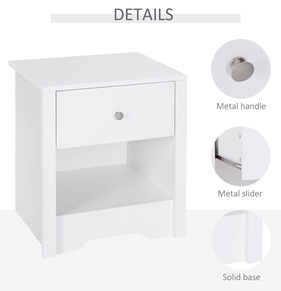 HOMCOM Set of 2 Modern White Bedside Tables with Drawer & Shelf, Bedroom & Living Room Aosom UK