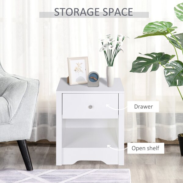 HOMCOM Set of 2 Modern White Bedside Tables with Drawer & Shelf, Bedroom & Living Room Aosom UK