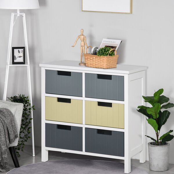 HOMCOM 6-Drawer Storage Tower: Wooden-Top Dresser Chest for Bedroom, Nursery & Hallway Organisation Aosom UK