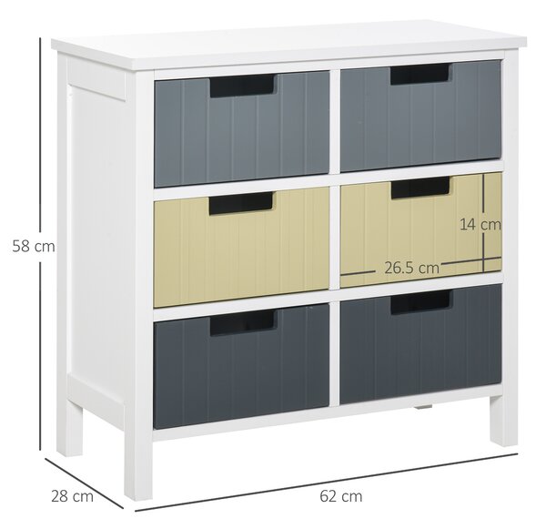 HOMCOM 6-Drawer Storage Tower: Wooden-Top Dresser Chest for Bedroom, Nursery & Hallway Organisation Aosom UK