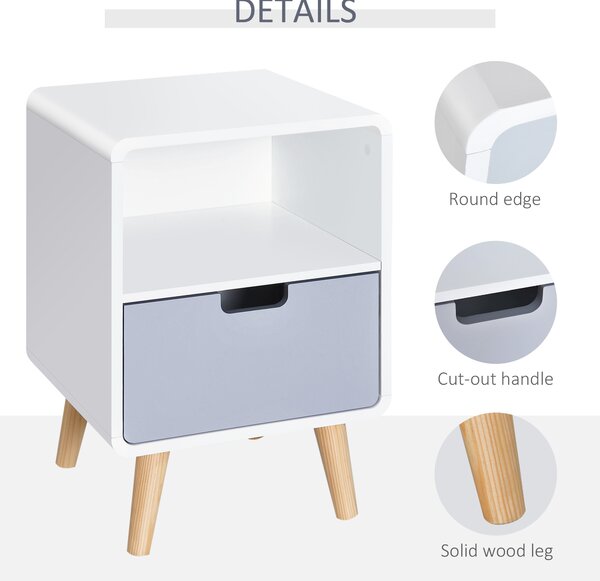 HOMCOM Bedside Cabinet in Scandinavian Design, Storage Nightstand with Drawer, White/Grey/Natural, 40Lx38Wx58H cm Aosom UK