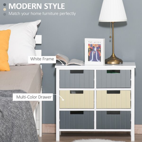 HOMCOM 6-Drawer Storage Tower: Wooden-Top Dresser Chest for Bedroom, Nursery & Hallway Organisation Aosom UK