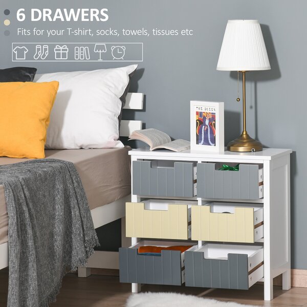 HOMCOM 6-Drawer Storage Tower: Wooden-Top Dresser Chest for Bedroom, Nursery & Hallway Organisation Aosom UK