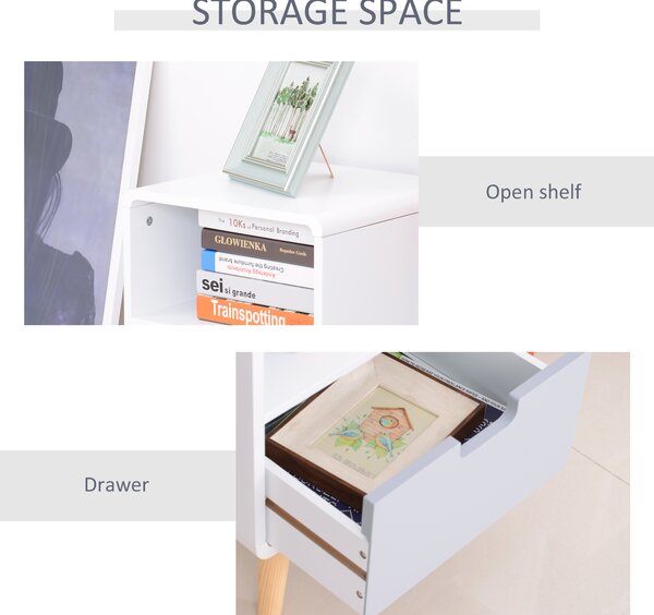 HOMCOM Bedside Cabinet in Scandinavian Design, Storage Nightstand with Drawer, White/Grey/Natural, 40Lx38Wx58H cm Aosom UK