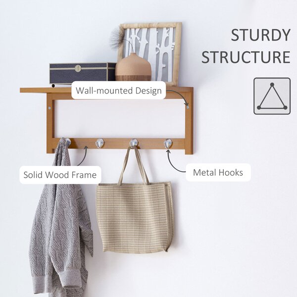 HOMCOM Wall-Mounted Coat Rack: 4 Hooks, Rail & Shelf for Hallway, Bedroom & Bathroom Storage Aosom UK