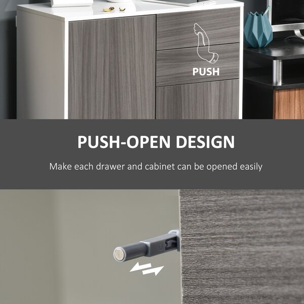 HOMCOM Modern Sideboard, Contemporary Design, Push-Open, Living room sideboard with 2 Drawers & 2 Doors, Light Grey and White Aosom UK