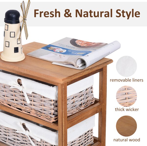 HOMCOM Wicker Basket Dresser, 5 Drawer Storage Shelf Unit with Wooden Frame for Home Organisation, Natural Finish Aosom UK