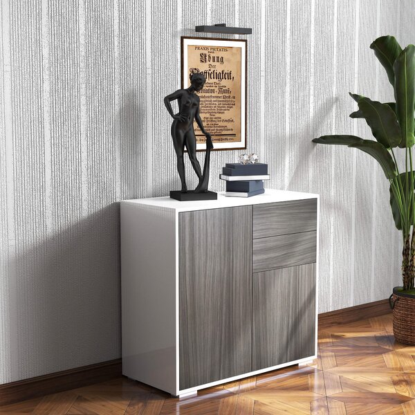 HOMCOM Modern Sideboard, Contemporary Design, Push-Open, Living room sideboard with 2 Drawers & 2 Doors, Light Grey and White Aosom UK