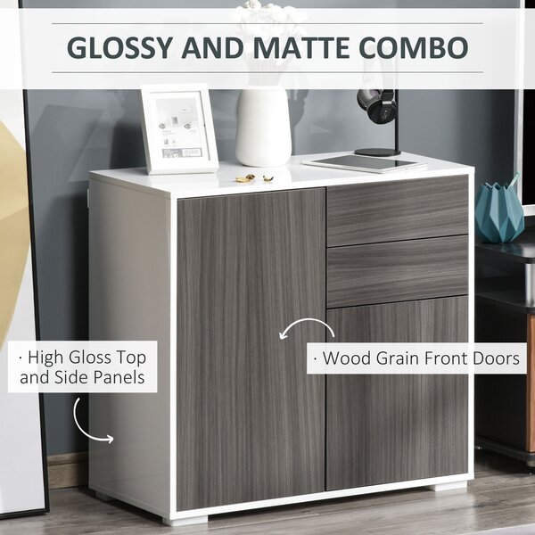 HOMCOM Modern Sideboard, Contemporary Design, Push-Open, Living room sideboard with 2 Drawers & 2 Doors, Light Grey and White Aosom UK