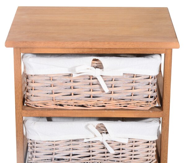 HOMCOM Wicker Basket Dresser, 5 Drawer Storage Shelf Unit with Wooden Frame for Home Organisation, Natural Finish Aosom UK