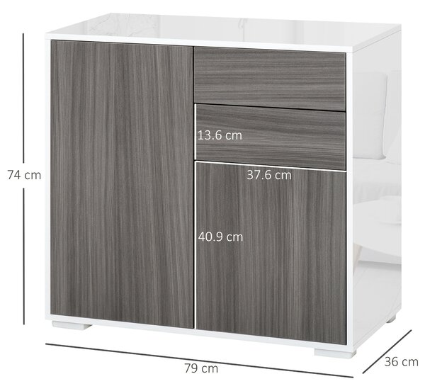 HOMCOM Modern Sideboard, Contemporary Design, Push-Open, Living room sideboard with 2 Drawers & 2 Doors, Light Grey and White Aosom UK