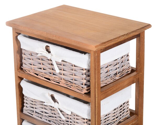 HOMCOM Wicker Basket Dresser, 5 Drawer Storage Shelf Unit with Wooden Frame for Home Organisation, Natural Finish Aosom UK