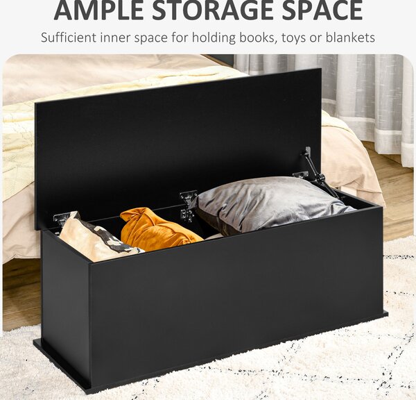 HOMCOM Storage Bench, Wooden Toy Box, Clothes Chest with Lid, Seating Ottoman, Blanket Trunk, Black