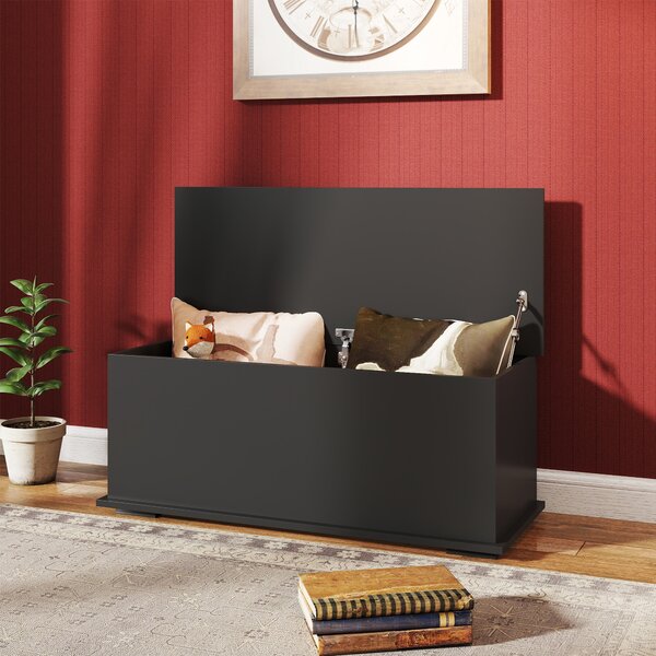 HOMCOM Storage Bench, Wooden Toy Box, Clothes Chest with Lid, Seating Ottoman, Blanket Trunk, Black