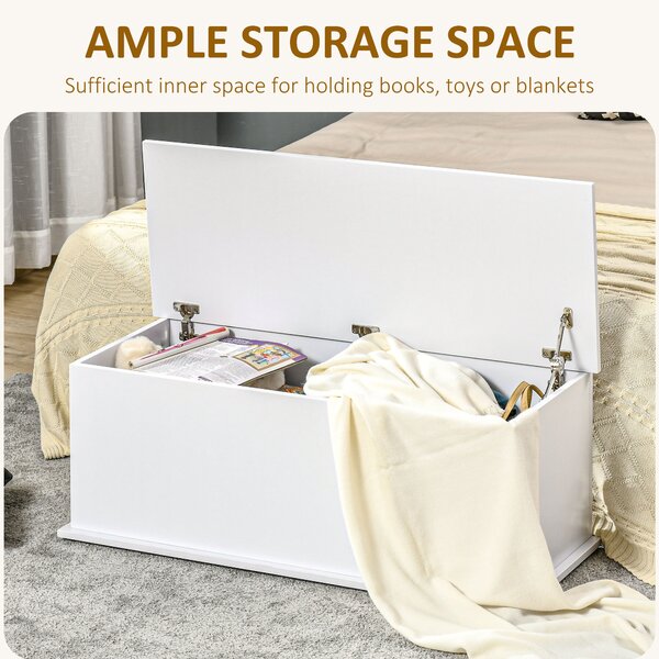 HOMCOM Ottoman Storage Box, Wooden Chest for Toys, Clothes, Bedding, Blanket Trunk with Lid, Seat Bench - White Aosom UK