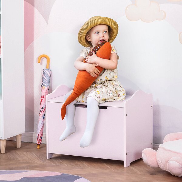 HOMCOM Children's Wooden Toy Box, Playroom Storage Chest with Safety Hinge, 60 x 40 x 48 cm, Pink Aosom UK