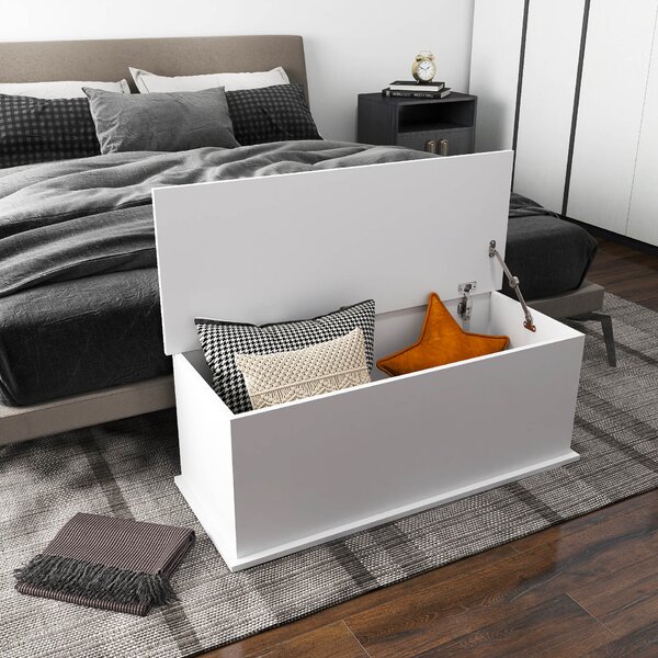 HOMCOM Ottoman Storage Box, Wooden Chest for Toys, Clothes, Bedding, Blanket Trunk with Lid, Seat Bench - White Aosom UK
