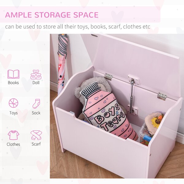 HOMCOM Children's Wooden Toy Box, Playroom Storage Chest with Safety Hinge, 60 x 40 x 48 cm, Pink Aosom UK