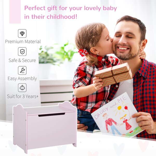 HOMCOM Children's Wooden Toy Box, Playroom Storage Chest with Safety Hinge, 60 x 40 x 48 cm, Pink Aosom UK