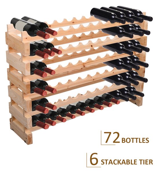 HOMCOM Wooden Wine Rack 6 Tier Shelf for 72 Bottles Shelving Storage Holder