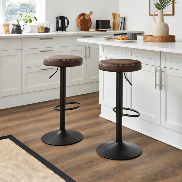 Venice Round Adjustable Height Swivel Bar Stool, Faux Leather