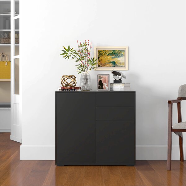 HOMCOM High Gloss Sideboard, Side Cabinet, Push-Open Design with 2 Drawer for Living Room, Bedroom, Black Aosom UK