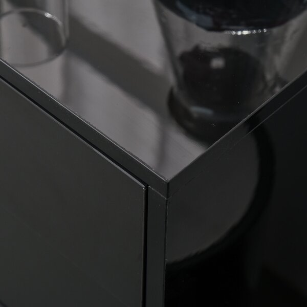 HOMCOM High Gloss Sideboard, Side Cabinet, Push-Open Design with 2 Drawer for Living Room, Bedroom, Black Aosom UK