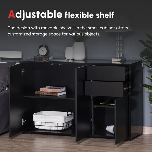 HOMCOM High Gloss Sideboard, Side Cabinet, Push-Open Design with 2 Drawer for Living Room, Bedroom, Black Aosom UK