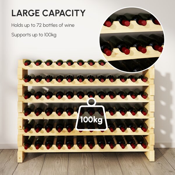 HOMCOM Wooden Wine Rack 6 Tier Shelf for 72 Bottles Shelving Storage Holder