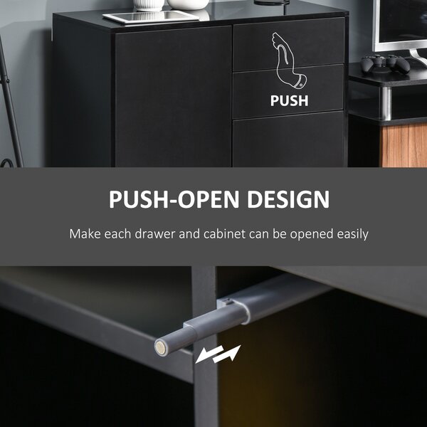 HOMCOM High Gloss Sideboard, Side Cabinet, Push-Open Design with 2 Drawer for Living Room, Bedroom, Black Aosom UK