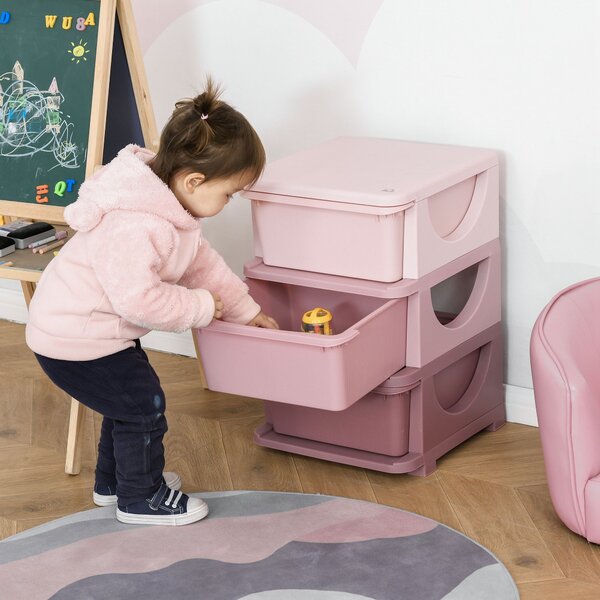 HOMCOM 3-Tier Toy Storage Box Kids Toy Storage with Removable Boxes, for Bedrooms, Playrooms & Other Children Areas, Pink Aosom UK