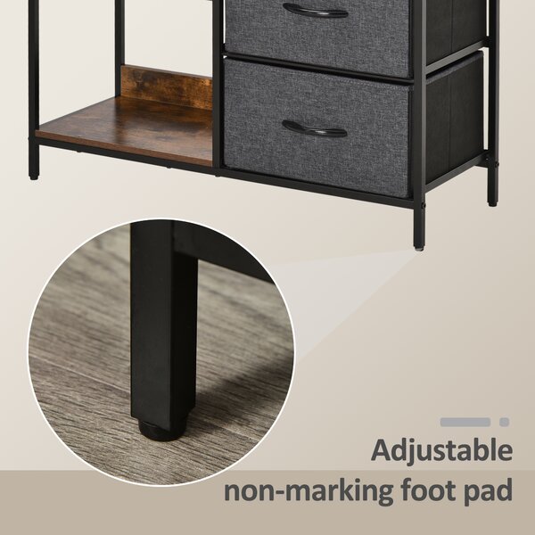 HOMCOM Storage Dresser: 3 Fabric Drawers & 2 Display Shelves in Black for Living Room & Bedroom Aosom UK