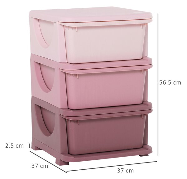 HOMCOM 3-Tier Toy Storage Box Kids Toy Storage with Removable Boxes, for Bedrooms, Playrooms & Other Children Areas, Pink Aosom UK