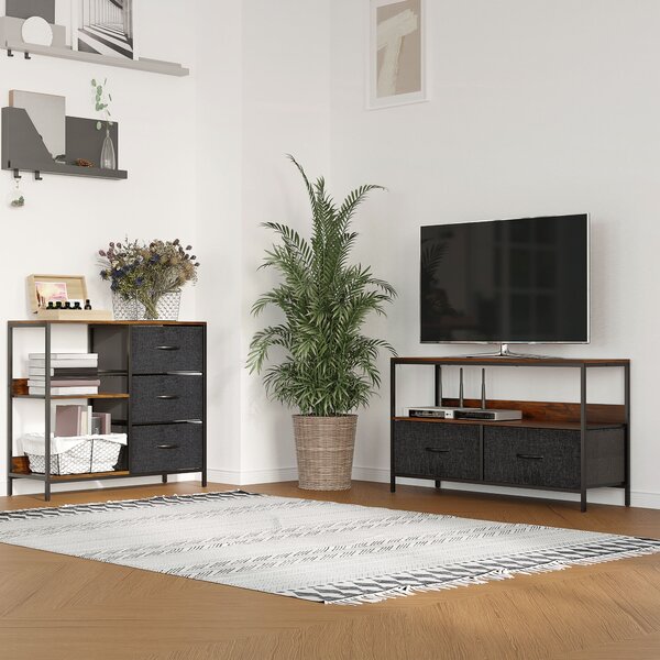 HOMCOM Storage Dresser: 3 Fabric Drawers & 2 Display Shelves in Black for Living Room & Bedroom Aosom UK