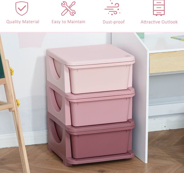 HOMCOM 3-Tier Toy Storage Box Kids Toy Storage with Removable Boxes, for Bedrooms, Playrooms & Other Children Areas, Pink Aosom UK