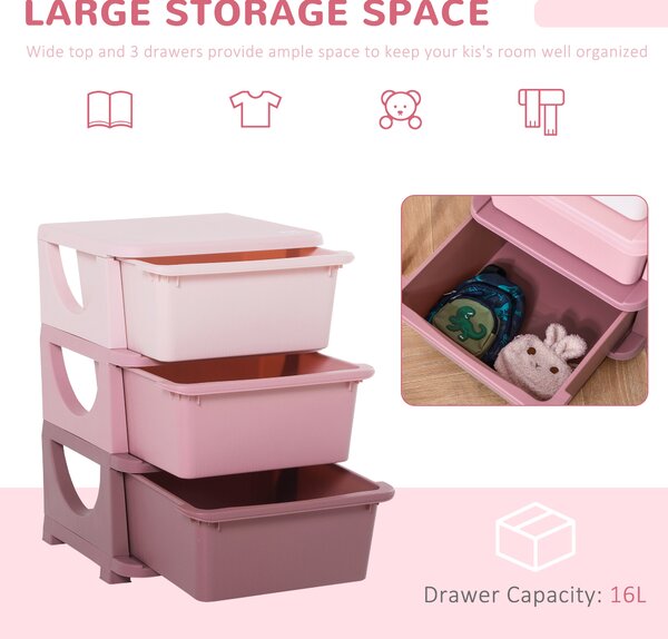 HOMCOM 3-Tier Toy Storage Box Kids Toy Storage with Removable Boxes, for Bedrooms, Playrooms & Other Children Areas, Pink Aosom UK