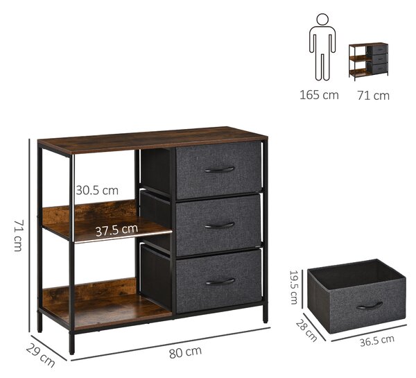 HOMCOM Storage Dresser: 3 Fabric Drawers & 2 Display Shelves in Black for Living Room & Bedroom Aosom UK